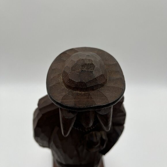 Vintage Hand Carved Brown Wooden Folk Art Figurine Rustic Man Mid Century Statue - Picture 5 of 10